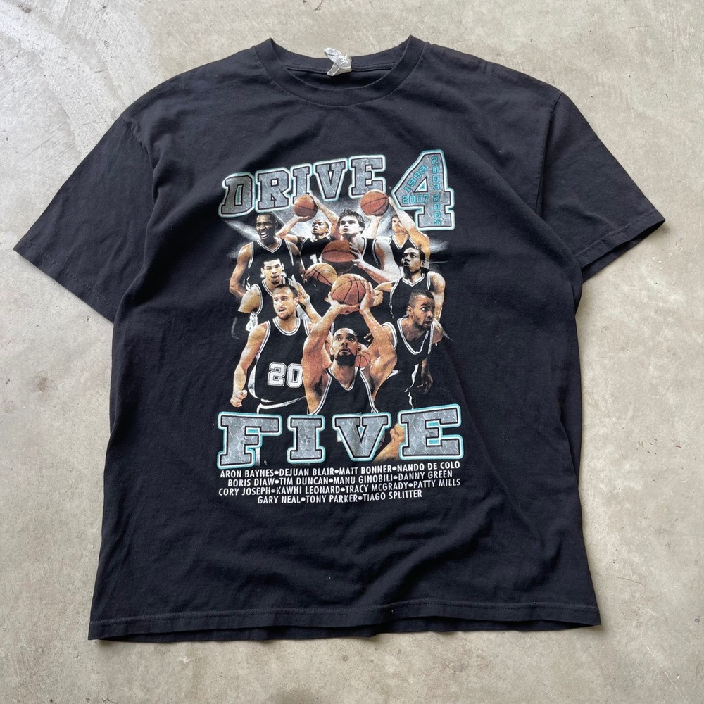 Vintage San Antonio Spurs Drive 4 Five Graphic T-Shirt Black Mens Large Y2K NBA